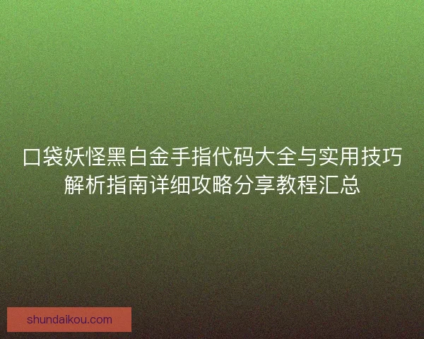 口袋妖怪黑白金手指代码大全与实用技巧解析指南详细攻略分享教程汇总 口袋妖怪黑白金手指代码大全与实用技巧解析指南详细攻略分享教程汇总