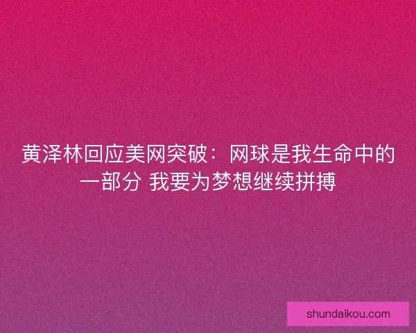 黄泽林回应美网突破：网球是我生命中的一部分 我要为梦想继续拼搏